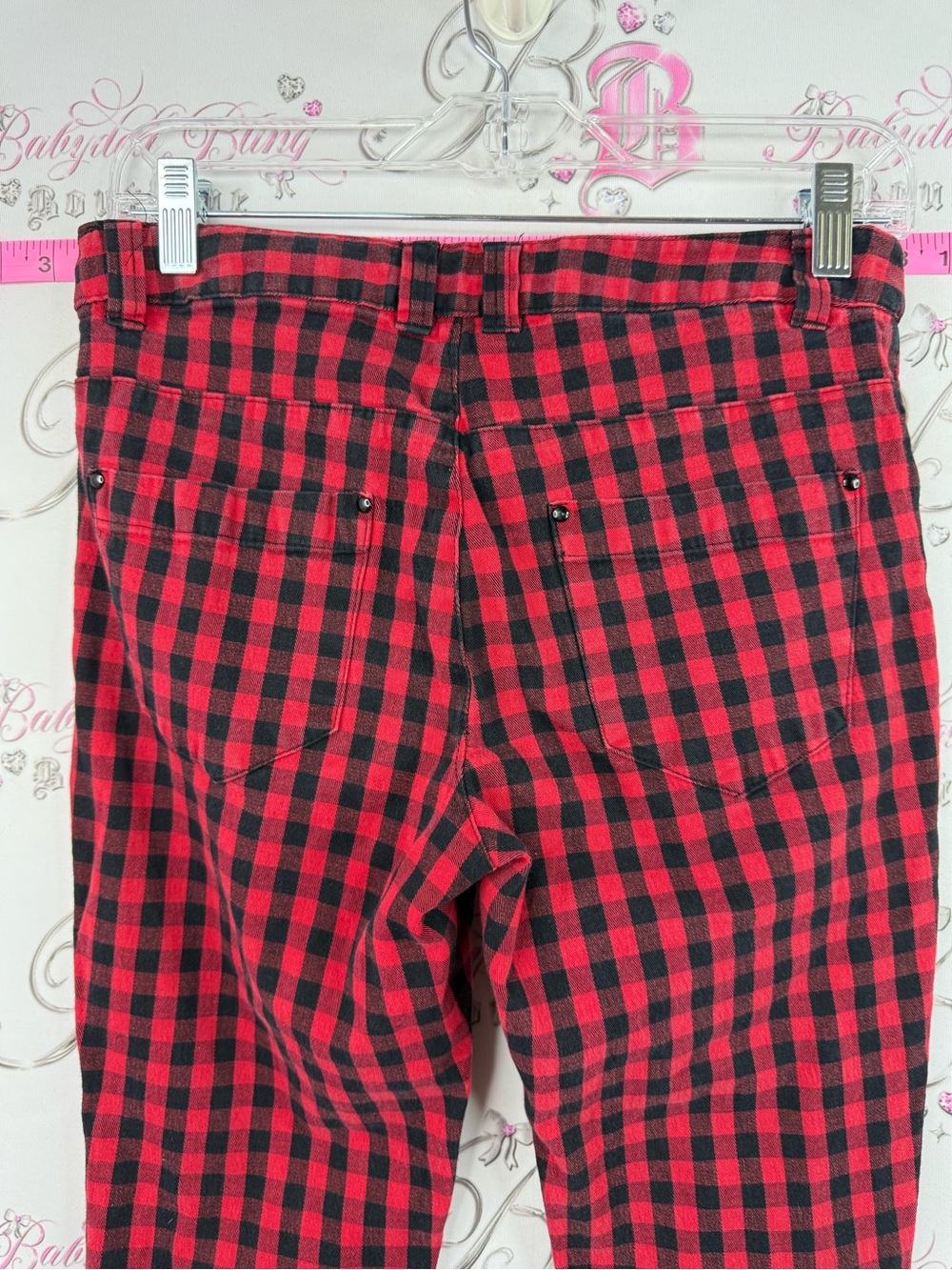 Pants gingham Red and Black Buffalo Plaid Skinny Pants - Picture 7 of 11
